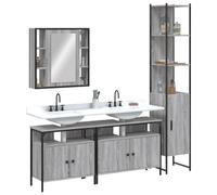 Hoopleep Ensemble de 4 meubles de salle de bain gris Sonoma en bois avec armoire miroir, armoires de lavabo et armoire haute, construction stable, grand espace de rangement, combinaison moderne de