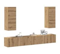 Hoopleep Ensemble de 4 meubles TV à montage mural, matériau en bois de chêne artisanal, matériau durable, grand espace de rangement, peu encombrant pour le salon, design moderne