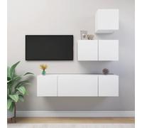 Hoopleep Ensemble de 4 meubles TV en bois blanc, design moderne à suspendre pour le salon, rangement multimédia robuste, compartiments polyvalents pour l'électronique grand public et la décoration