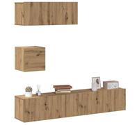 Hoopleep Ensemble de 4 meubles TV muraux en chêne artisanal, meuble multimédia robuste, espace de rangement pour salon, design moderne