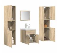 Hoopleep Ensemble de 5 meubles de salle de bain en bois de chêne Sonoma, lavabo en céramique, armoire de salle de bain moderne, combinaison avec miroir, rangement pratique, blanc