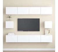 Hoopleep Ensemble de 6 meubles TV en bois blanc, montage mural, 100 x 30 x 30 cm, espace de rangement pour salon, chambre à coucher, centre de divertissement moderne