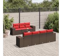 Hoopleep Ensemble de 8 canapés de jardin marron en rotin synthétique avec coussins épais résistants aux UV modulaire pour terrasse, balcon, extérieur, table en verre incluse