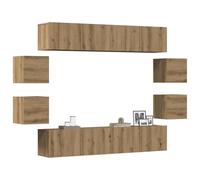 Hoopleep Ensemble de 8 meubles TV muraux en chêne artisanal, 80 x 30 x 30 cm, centre multimédia moderne pour salon, chambre à coucher, grand espace de rangement