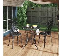 Hoopleep Ensemble de bistro 3 pièces en fonte d'aluminium - Noir - 59 x 59 x 67 cm - Table de jardin d'extérieur pour terrasse, balcon, cour - Design romantique