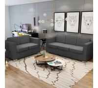 Hoopleep Ensemble de canapé 2 places et 3 places avec rembourrage en tissu, cadre en bois, pieds chromés, pour salon, bureau, confort d'assise confortable - Gris foncé