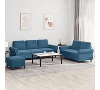 Hoopleep Ensemble de canapé 3 pièces en velours bleu, structure en métal robuste, canapé 2 places et 3 places avec repose-pieds, rembourrage épais pour le salon, expérience d'assise confortable