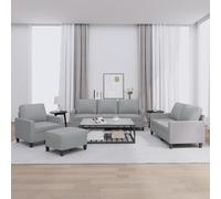 Hoopleep Ensemble de canapé 4 pièces en tissu gris clair, structure en métal robuste, avec coussins, pour salon, confortable, 1 fauteuil, 2 places, 3 places, repose-pieds et ensemble rembourré moderne