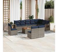 Hoopleep Ensemble de canapé de jardin 11 pièces en polyrotin gris - Mobilier d'extérieur modulaire avec table pliante - Résistant aux UV - Pour terrasse, balcon, jardin - Avec coussins