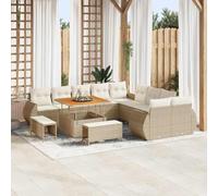 Hoopleep Ensemble de canapé de jardin avec coussins 13 pièces Beige Crème Poly rotin Acier thermolaqué pour terrasse, balcon, extérieur