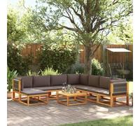 Hoopleep Ensemble de canapé de jardin, en bois d'acacia et corde, canapé modulaire pour terrasse, balcon, extérieur, avec coussins, salon pour foyer, gris