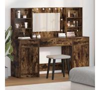 Hoopleep Ensemble de coiffeuse avec éclairage LED, 3 pièces, chêne fumé, matériau en bois, miroir acrylique, beaucoup d'espace de rangement pour chambre à coucher et chambre d'adolescent