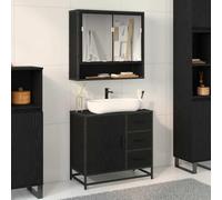 Hoopleep Ensemble de meubles de salle de bain 2 pièces, aspect chêne noir, 65 x 33 x 60 cm, design moderne avec armoire à miroir et meuble sous-vasque, pour un rangement élégant de la salle de bain