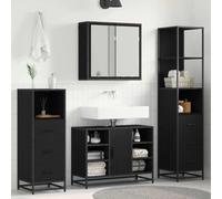 Hoopleep Ensemble de meubles de salle de bain 3 pièces en bois de chêne noir moderne, lavabo, armoire, rangement pour salle de bain, 80 x 33 x 60 cm