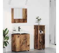 Hoopleep Ensemble de meubles de salle de bain 3 pièces - Finition bois recyclé - Matériau dérivé du bois - 61 x 35 x 64 cm - Vanité murale - Cabinet d'évier - Cabinet miroir - Rangement pour petites