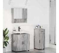 Hoopleep Ensemble de meubles de salle de bain 3 pièces, gris Sonoma, bois composite, 61 x 35 x 64 cm, vanité murale, armoire miroir, armoire de rangement, durable, solution d'économie d'espace pour
