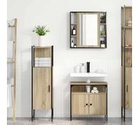 Hoopleep Ensemble de meubles de salle de bain, 3 pièces, vanité en bois marron, avec étagère de rangement et miroir, 33 x 33 x 120,5 cm, design compact pour petites salles de bains, facile à assembler