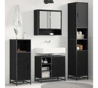 Hoopleep Ensemble de meubles de salle de bain 4 pièces en bois de chêne noir moderne avec miroir, meuble sous lavabo, armoire haute et basse pour un rangement efficace