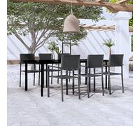Hoopleep Ensemble de salle à manger de jardin, 7 pièces, robuste, avec table en verre et 6 chaises en plastique aspect rotin, idéal pour terrasse et balcon, facile d'entretien