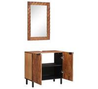 Hoopleep Ensemble de salle de bain en bois massif mangue, 62 x 33 x 58 cm, acacia marron, lavabo avec 2 portes, miroir 70 x 50 cm, rangement moderne pour l'intérieur