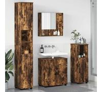 Hoopleep Ensemble de vanité moderne de salle de bain, 4 pièces, en bois de chêne fumé, armoire de miroir murale, solution de rangement peu encombrante pour les petites salles de bains, 61 x 35 x 64 cm