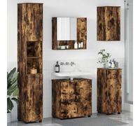 Hoopleep Ensemble de vanité moderne pour salle de bain, armoire murale 5 pièces, avec miroir, bois durable, finition chêne fumé, rangement pour petites salles de bains, assemblage facile