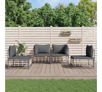 Hoopleep Ensemble salon de jardin 4 pièces en rotin synthétique anthracite, canapé modulaire avec coussins, résistant aux intempéries, pour terrasse, extérieur, 72 x 72 x 66 cm