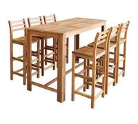 Hoopleep Ensemble table de bar et chaises 7 pièces en bois d'acacia massif, 150 x 70 x 105 cm, bois dur huilé pour salle à manger, cuisine, appartement