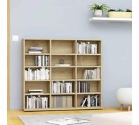 Hoopleep Étagère à CD en chêne Sonoma 100 x 23 x 89,5 cm, matériau en bois pour collection de musique et bureau, bibliothèque pratique avec 15 compartiments, rangement polyvalent dans le salon