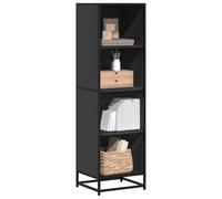 Hoopleep Étagère à livres noire 40 x 35 x 139 cm, en bois et métal, à 4 compartiments, étagère haute étroite, pour salon, bureau, chambre à coucher, organiseur d'affichage