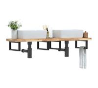 Hoopleep Étagère de lavabo, montage mural, en bois d'acacia robuste et en acier, 160 x 40 x 4 cm, noire, étagère flottante peu encombrante pour salle de bain, rangement polyvalent, idéale pour les