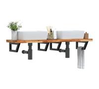 Hoopleep Étagère de lavabo murale en acier et bois d'acacia - Plaque de 160 x 40 x 4 cm - Support trapèze noir - Étagère flottante robuste pour salle de bain - Peu encombrante - Charge maximale : 100