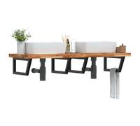 Hoopleep Étagère de lavabo murale en bois d'acacia massif et acier - 160 x 50 x 4 cm - Charge maximale : 100 kg - Support trapézoïdal - Design peu encombrant - Pour salle de bain - Noir