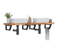 Hoopleep Étagère de lavabo murale en bois d'acacia massif et acier noir - 140 x 40 x 4 cm - Charge maximale : 100 kg - Design peu encombrant - Étagère flottante robuste pour lavabo