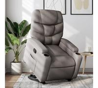 Hoopleep Fauteuil de relaxation avec aide à se relever, tissu taupe, réglable électrique, fonction de couchage manuelle, porte-gobelet, pour salon, chambre à coucher, fauteuil de salon confortable