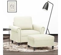 Hoopleep Fauteuil de salon avec tabouret, couleur crème, 60 cm de large, structure en métal robuste, confortable et confortable pour le salon, jusqu'à 110 kg