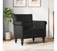Hoopleep Fauteuil noir en cuir de chèvre véritable, bois de manguier massif, 77 x 63 x 76 cm, fauteuil de salon, fauteuil de lecture confortable pour l'intérieur