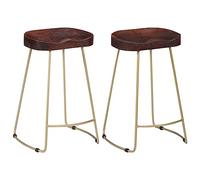Hoopleep Gavin Lot de 2 tabourets de bar - En bois massif de mangue - 46 x 38 x 52 cm - Marron noyer et laiton - Vintage - Pour cuisine, comptoir, île - Fabriqué à la main - Durable