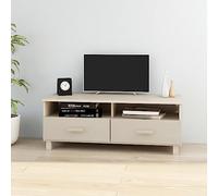 Hoopleep Hamar - Meuble TV marron miel - 106 x 40 x 40 cm - En pin massif - Avec 2 tiroirs et 2 compartiments - Pour le salon - Stable et robuste