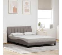 Hoopleep Hanko Cadre de lit Queen en tissu taupe avec lattes, tête de lit au design ondulé élégant, métal et bois, 140 x 190 cm, matelas non inclus