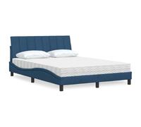 Hoopleep Hanko Lit avec matelas, bleu, 120 x 200 cm, tissu polyester doux, coussin de tête intégré, cadre en métal avec sommier à lattes, matelas en mousse pour un sommeil réparateur, taille Queen