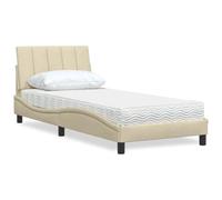 Hoopleep Hanko Lit en tissu avec matelas, crème, 90 x 200 cm, cadre de lit à plateforme rembourré, matelas en mousse inclus, base en métal durable, coussin de tête, confort de sommeil amélioré