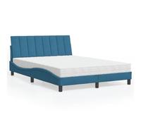 Hoopleep Hanko Queen Bed Frame with Mattress, 140x190 cm Velvet Upholstered Platform Bed, Blue Metal & Solid Wood Construction, H2/H3 Foam Mattress Included for Optimal Support & Comfort