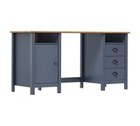 Hoopleep Hill Bureau en pin massif, gris, 150 x 50 x 74 cm, avec 3 tiroirs et compartiments, table d'appoint rustique pour salon, chambre à coucher