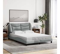 Hoopleep Hvar Cadre de lit Queen en tissu gris clair avec coussin de tête, lattes en métal et bois de pin massif, 140 x 190 cm, design moderne ondulé pour le confort de la chambre à coucher