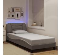Hoopleep Hvar Cadre de lit rembourré en tissu taupe avec lumières LED, design en forme de vague, 80 x 200 cm, lattes en métal durable et bois massif, pas de matelas inclus, meuble de chambre moderne