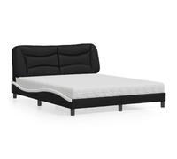 Hoopleep Hvar Queen Bed Frame with Mattress, 160x200 cm, Black & White Faux Leather Platform Metal & Wood Base, Integrated Headboard, Dual Firmness Foam Mattress for Optimal Comfort