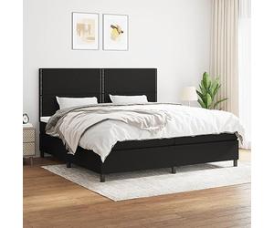 Hoopleep King Size Platform Bed Frame with Adjustable Headboard, Black Fabric Upholstered Slatted Bed Base, 200x200 cm, Includes Pocket Spring Mattresses & Topper for Enhanced Comfort