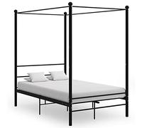 Hoopleep Lit à baldaquin en métal noir 140 x 200 cm, élégant cadre de lit Queen Size avec lattes robustes, finition durable enduite de poudre, pas de boîte à ressort nécessaire pour le confort de la