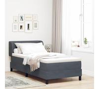 Hoopleep Lit à ressort gris foncé en velours avec matelas, tête réglable, 90 x 200 cm, cadre de lit simple, matelas en mousse durable, surmatelas inclus pour chambre d'invité